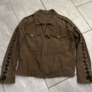 Free People Olive Jacket with Black Lace-Up Details